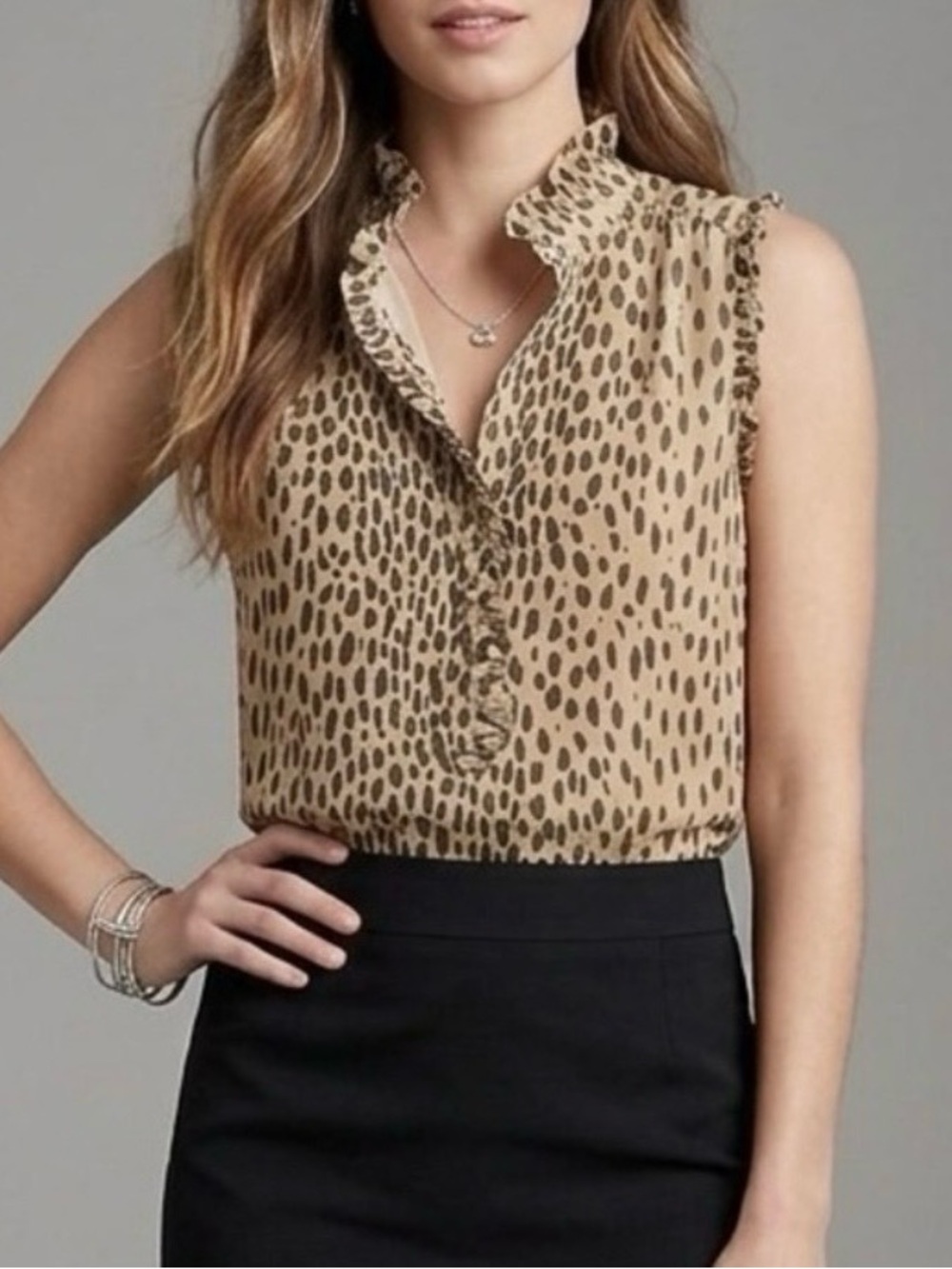 J. Crew Silk Natasha “Wild Cat” Blouse 6 Leopard Ruffle Layering Fall Chic EUC
